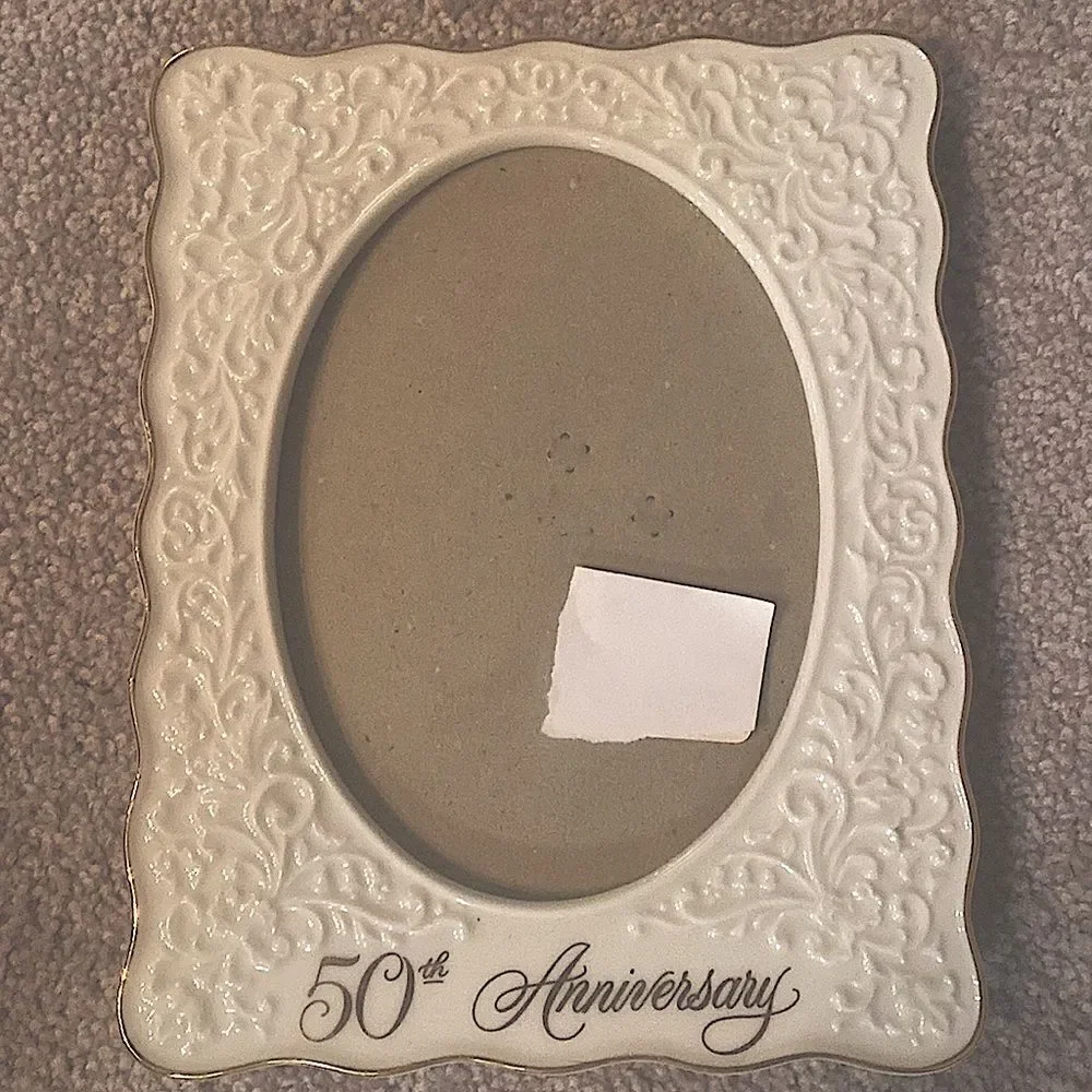 Hallmark 50th Anniversary Oval Gold Foil Ceramic Picture Frame!